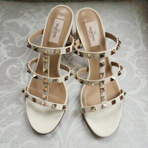 BRAND NEW VALENTINO Rockstud Calfskin Leather Slide Sandal 60mm Size 40/US 10